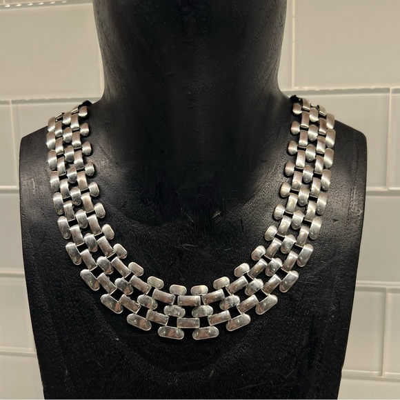 Panther Link / 5 Row Brick Link Chain Collar Necklace 17.5” - Picture 2 of 16